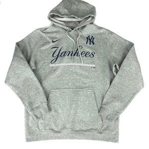 Nike MLB Men’s New York Yankees Logo Grey Blue Pullover Hoodie Sweatshirt